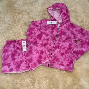Splendid Pink Tie-Dye Zip Hoodie and shorts set